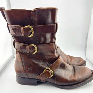 BORN Brown Leather Buckle Boots
